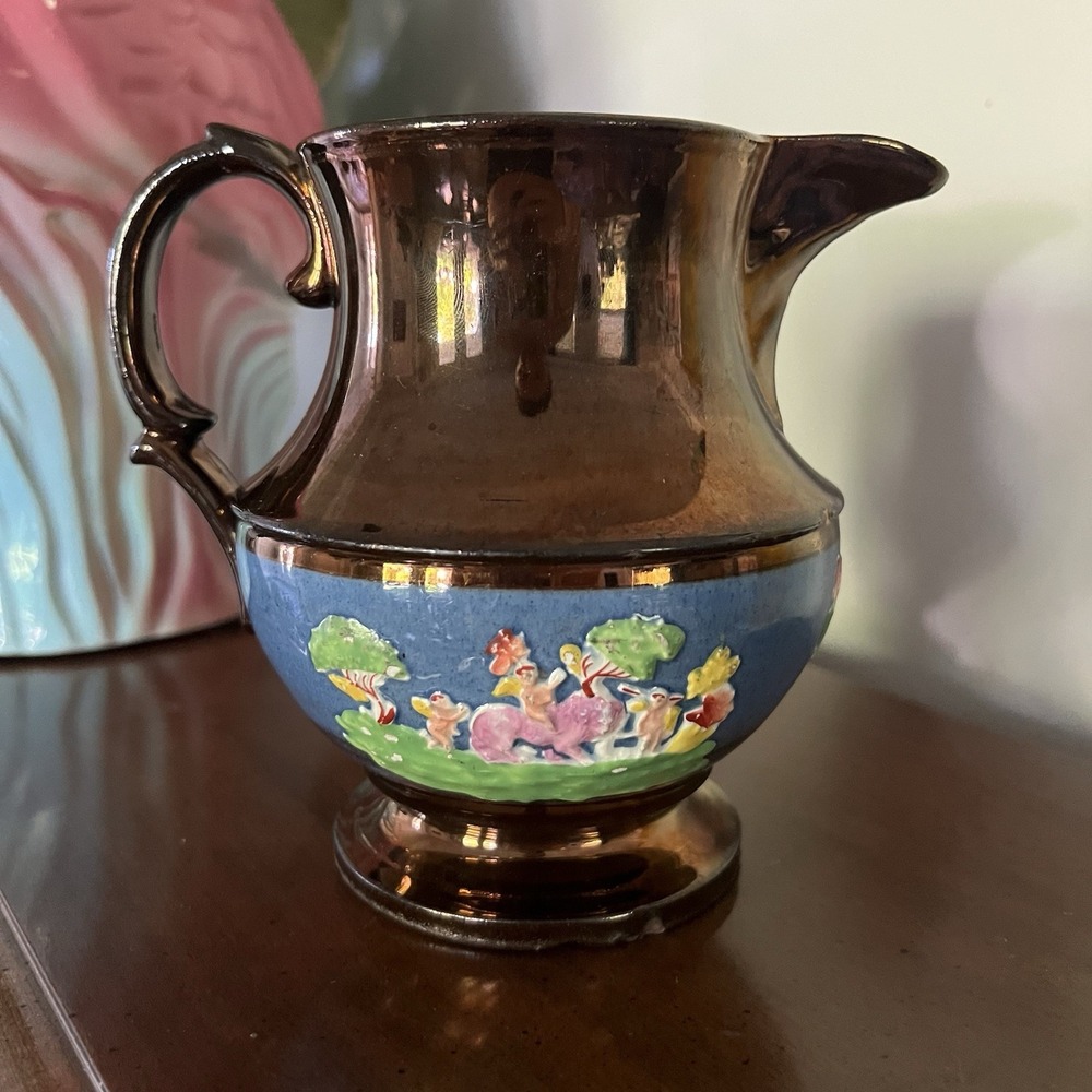 Antique F. & R. Pratt &‎ Co. Prattware Jug Pitcher Copper Lustre Lusterware